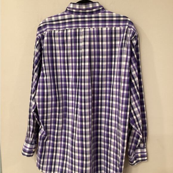 Chaps Men’s Wrinkle Free Purple Plaid Button Down Shirt in Size 16.5 32/33 - Picture 3 of 4